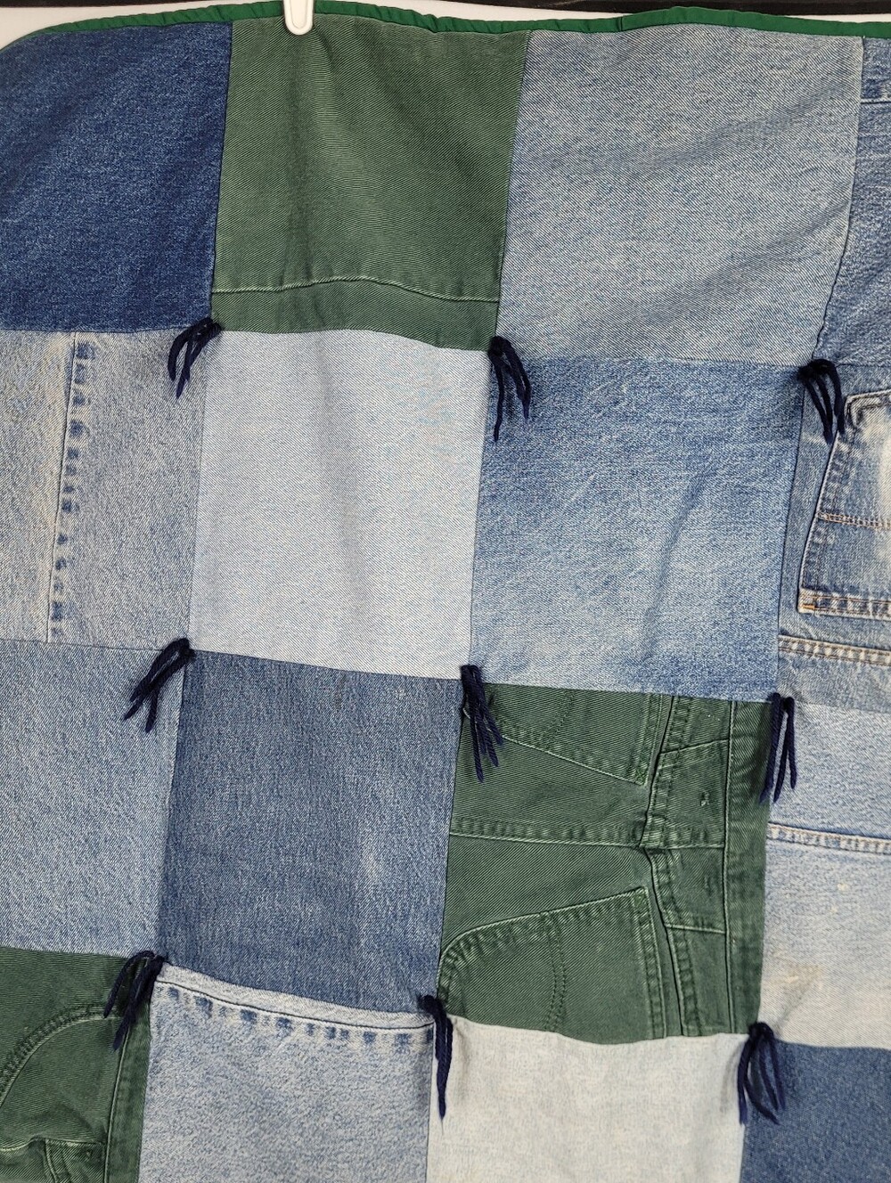 Homemade Denim Patchwork Fleec Back Baby Blanket 42.5 By 42.5 - Picture 10 of 13